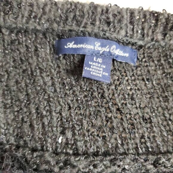 American Eagle Outfitters Black Sequin Sweater Women’s Large V-Neck Long Sleeve - Picture 4 of 6